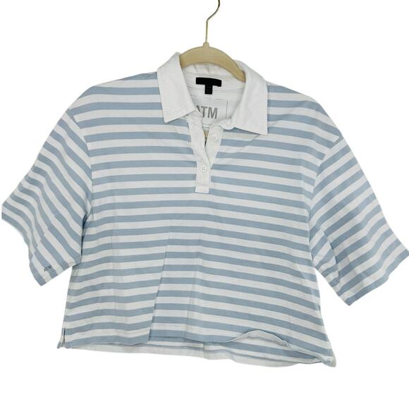 ATM Anthony Thomas Melillo Stripe Jersey Short Sleeve Polo Powder Blue Small - Picture 2 of 8